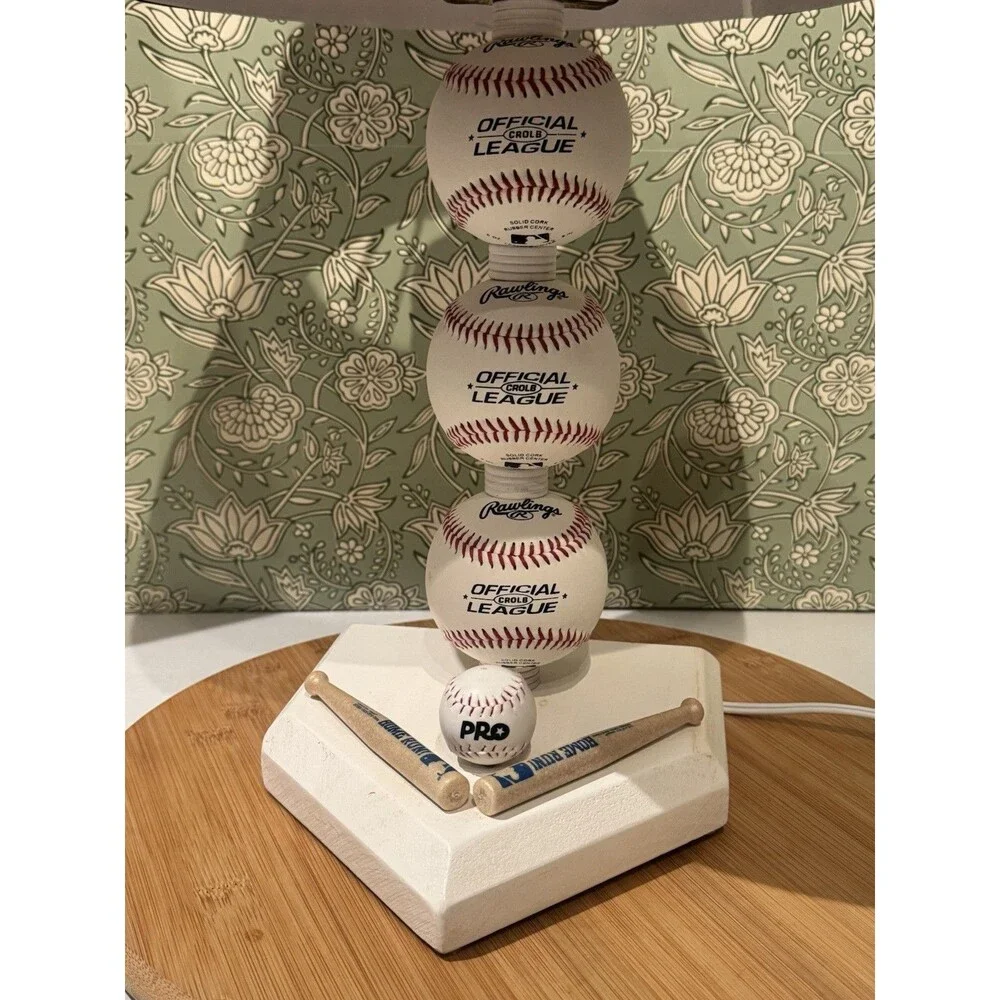 Baseball Stacked Baseballs Table Lamp  Fabric Shade Pop Art 21” Retro  90s